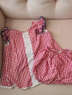 The Proper Peony 4t Red White Gingham Like Girls' Matching Set Outfit Heirloom